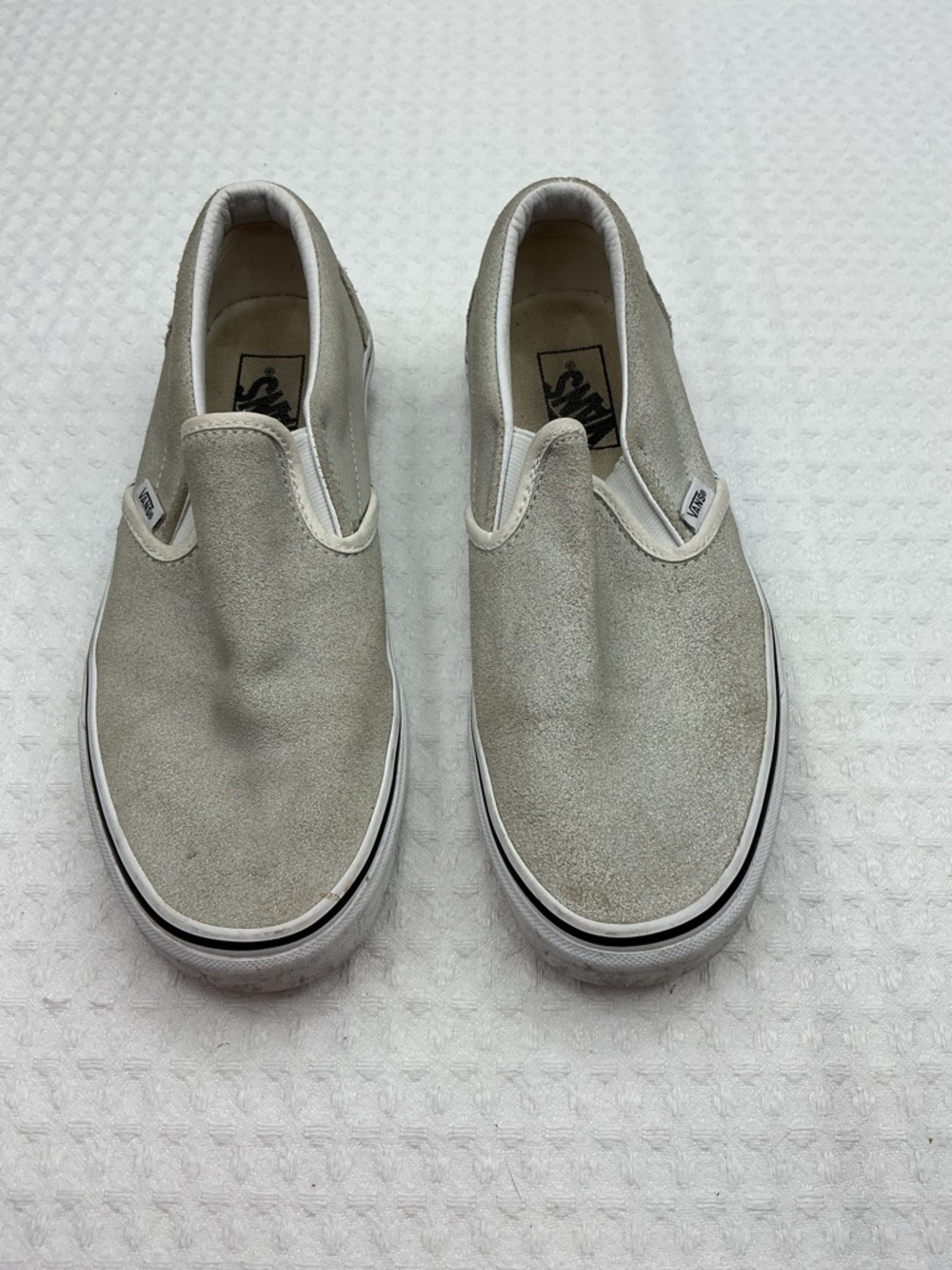 Vans Slip-On Suede Sneakers in Light Gray and White